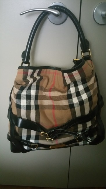 Burberry Bridle Gosford House Check Brown Canvas Leather Hobo Bag