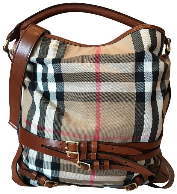 Burberry Bridle Gosford House Check Canvas Medium Hobo Bag