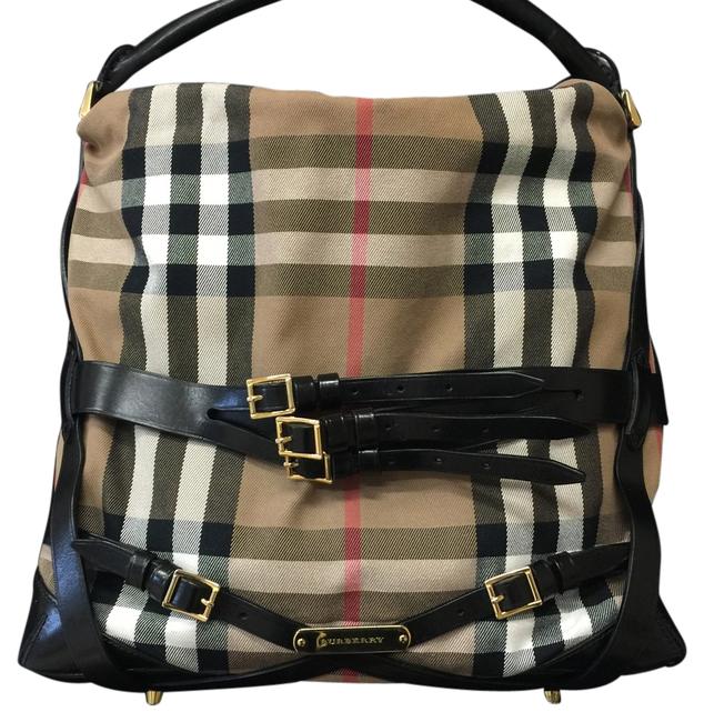 Burberry Bridle Gosford Tote Black and Tan Hobo Bag