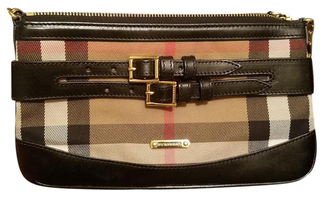 Burberry Bridle House Check Black Leather and Canvas Cross Body Bag