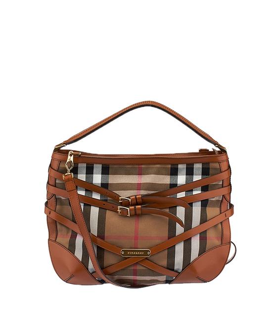 Burberry Crossbody Bridle House Check Dutton 28714 Brown Canvas Hobo Bag