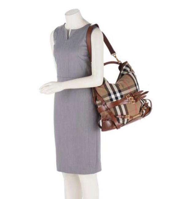 Burberry Bridle House Check Gosford Brown CanvasLeather Hobo Bag