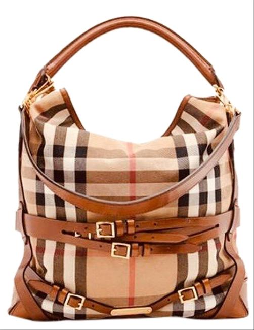 Burberry Bridle House Check Gosford Brown Leather Hobo Bag