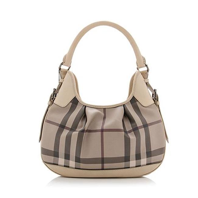 Burberry Brooklyn Small Smoked Check Coated Canvas and Leather Hobo Bag