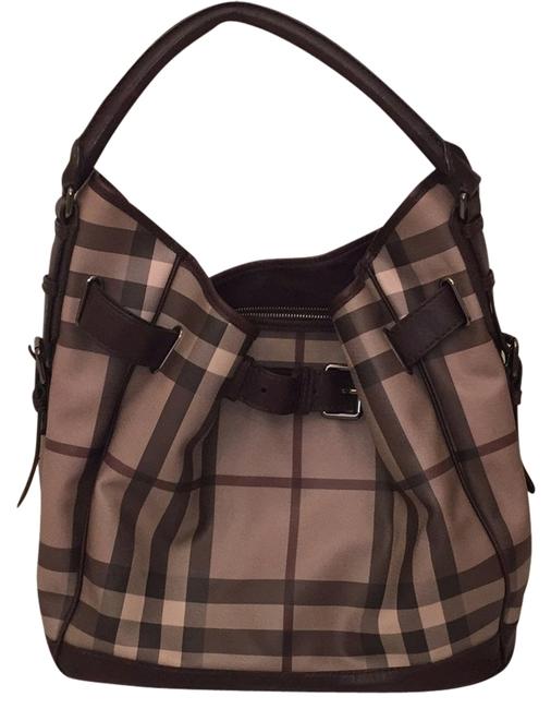 Burberry Brown Beige Europian Twill Hobo Bag