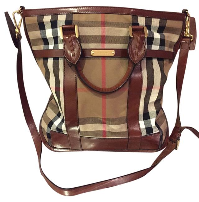 Burberry Brown Leather Checkered Cross Body Bag