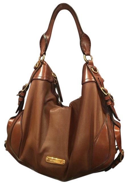 Burberry Grainy Calfskin House Check Maidstone Dark Brown Leather Hobo Bag