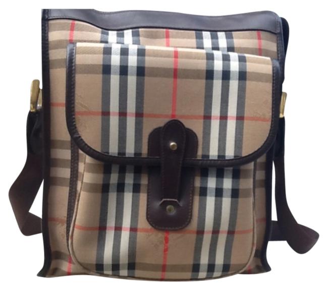Burberry Brown Plaid Leather and Canvas Hobo Bag