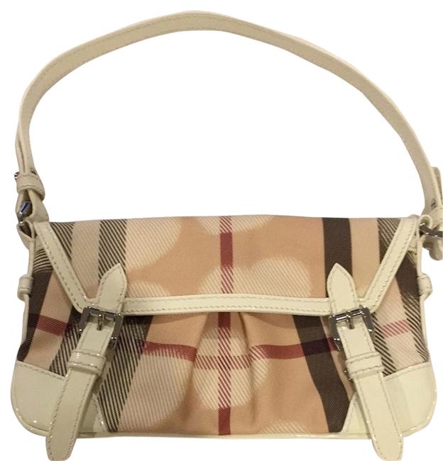 Burberry BrownMaroonBlackWhite Canvas and Leather Clutch