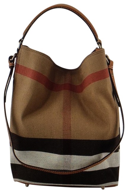 Burberry Bucket Ashby House Check Brown Canvas Cross Body Bag