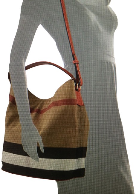 Burberry Bucket Ashby House Check WRed Leather Canvas Cross Body Bag