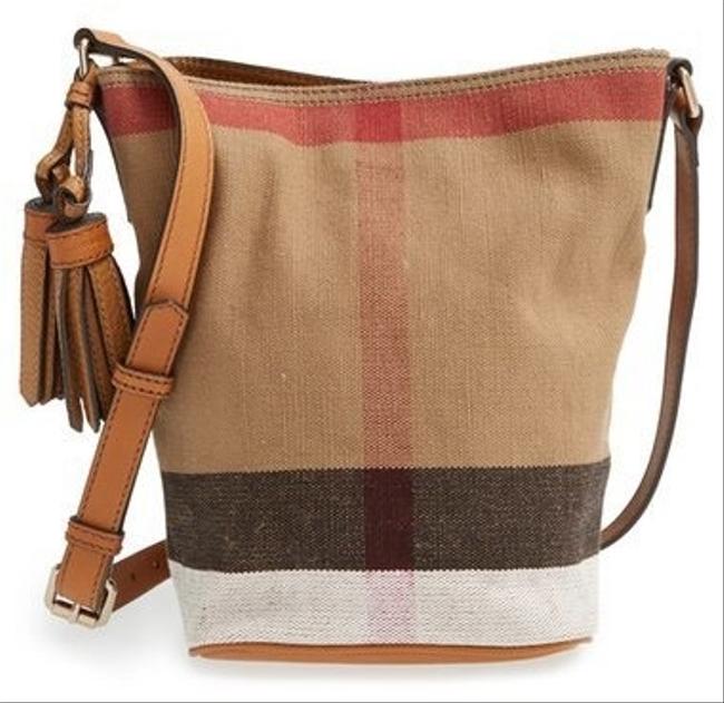 Burberry Bucket Canvas Check Mini Ashby Tan Cross Body Bag