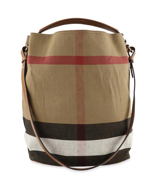 Burberry Bucket Check Medium Ashby Brown Canvas Hobo Bag