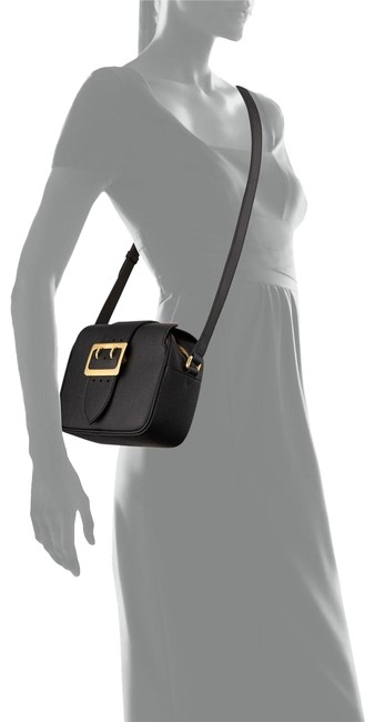 Burberry Buckle Black Grain Leather with Check Lining Cross Body Bag
