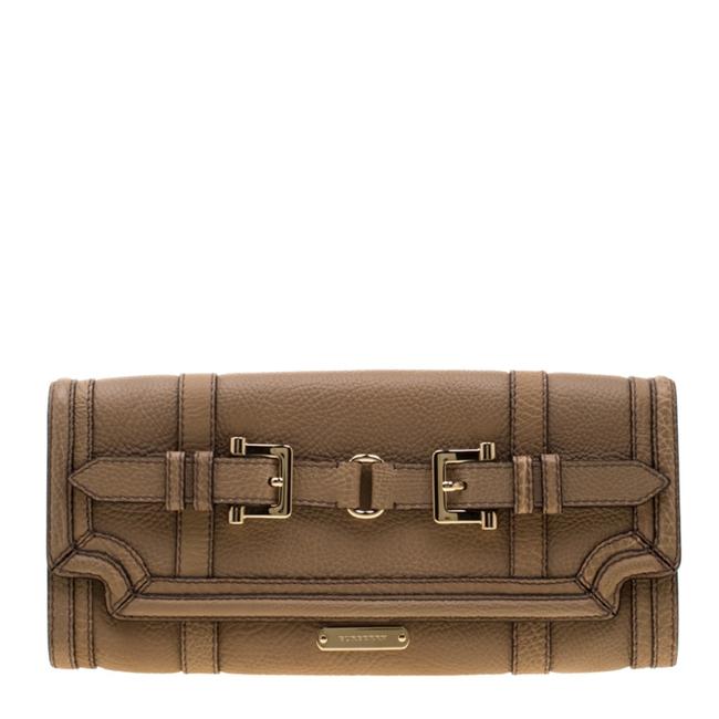 Burberry Buckle Fold Over Beige Leather Clutch