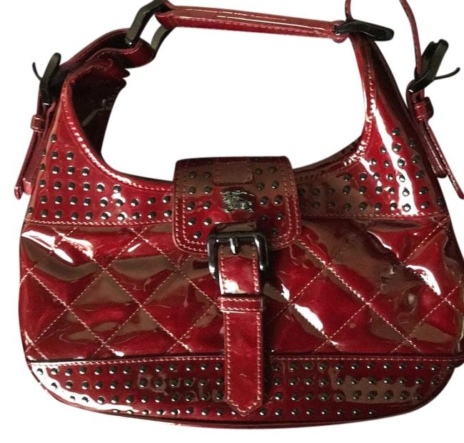 Burberry Burgundy Patent Leather Hobo Bag