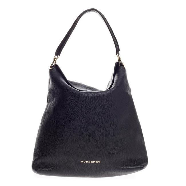 Burberry Cale Grainy Medium Black Leather Hobo Bag