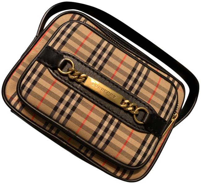 Burberry Camera 1983 Check Link Monogram Leather and Cotton Cross Body Bag