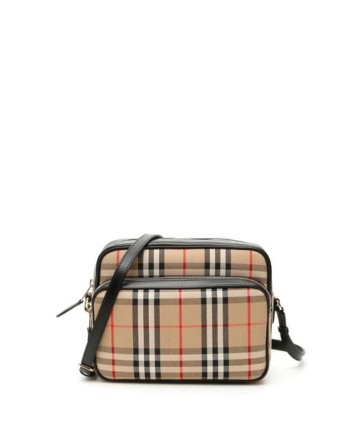 Burberry Camera Cr New Vintage Check Beige Black Cotton Cross Body Bag