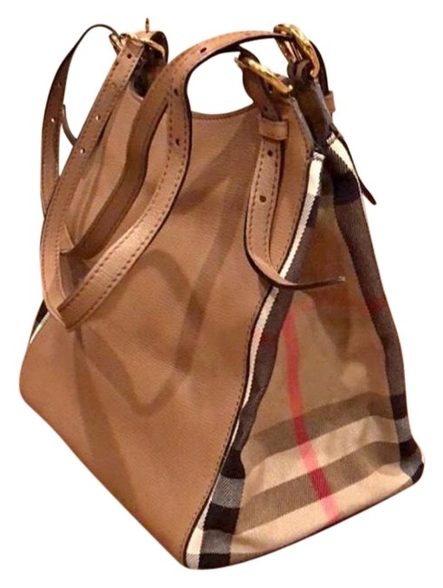 Burberry Canterbury Check Tote Sand Leather Hobo Bag
