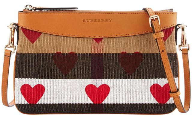 Burberry Canvas Check Hearts Peyton Wristl Cross Body Bag