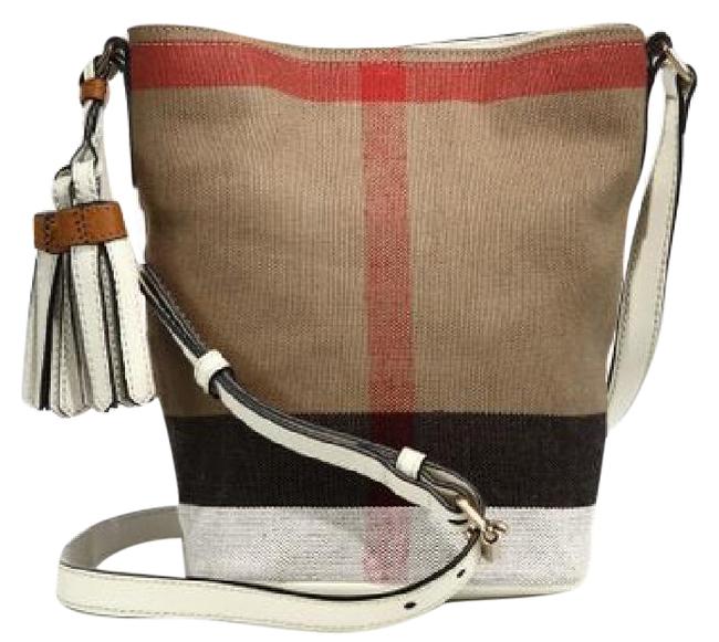 Burberry Canvas Check Mini Ashby Tassel White Cross Body Bag