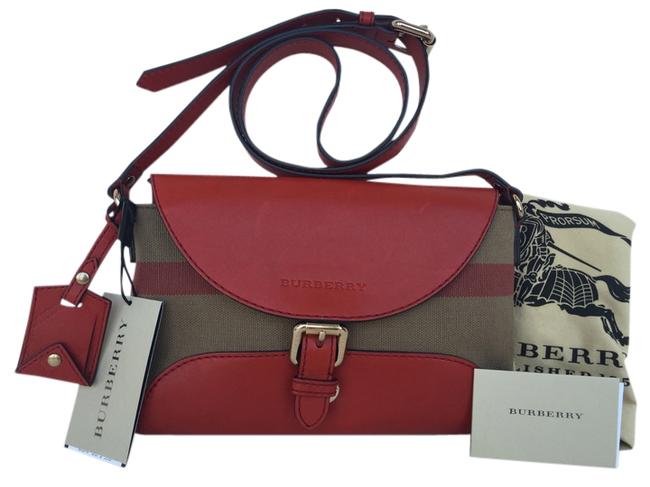 Burberry Canvas Check Small Henham Cadmium Red Leather Cross Body Bag