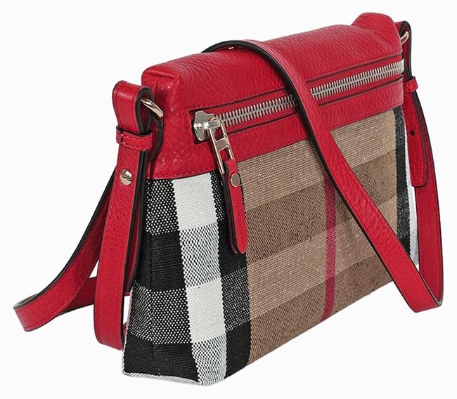 Burberry Canvas Checkfarley Small Cadmium Red Clutch
