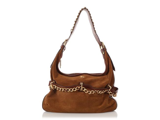 Burberry Chain Brown Suede Leather Hobo Bag