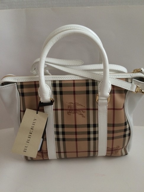 Burberry Chatton White Leather Canvas Cross Body Bag