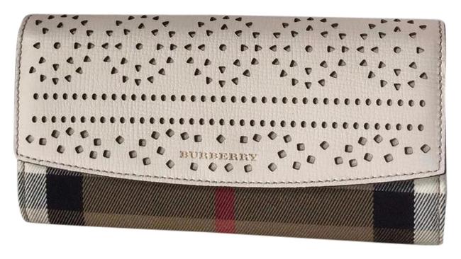 Burberry CheckPerforated Flap Wallet Leather Clutch