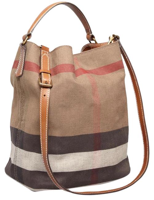 Burberry Check Ashby Saddle Brown Canvas Hobo Bag
