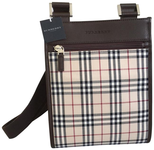 Burberry Check Beige Brown Canvas and Leather Cross Body Bag