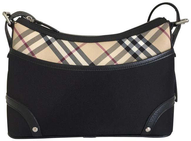 Burberry Check Black Beige Canvas Hobo Bag