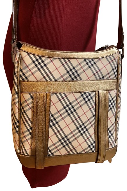 Burberry Check Canvas Gold tone Combination Cross Body Bag