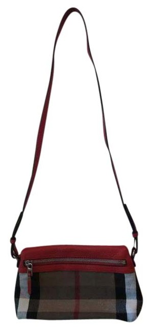 Burberry Check Canvas Red Leather Detail Cross Body Bag