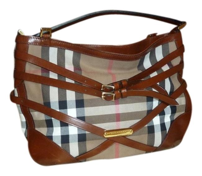 Burberry Check Dark Tan Hobo Bag