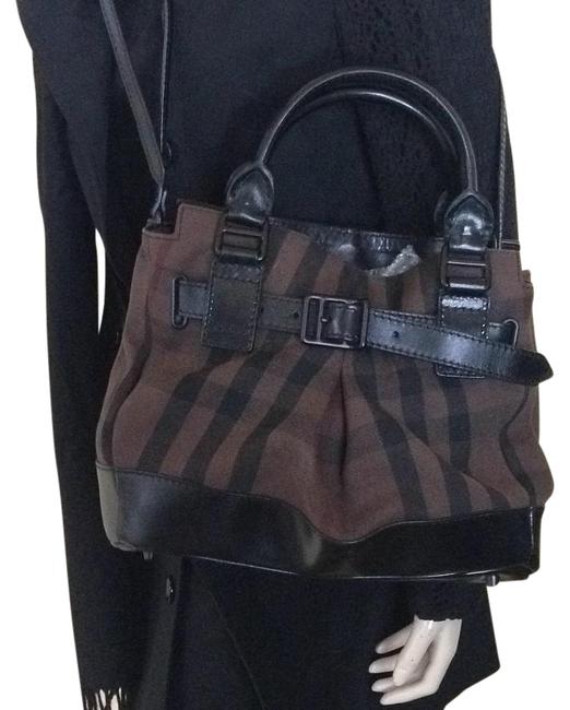 Burberry Check Lowry Smoked Brown and Black Canvas Leather Cross Body Bag