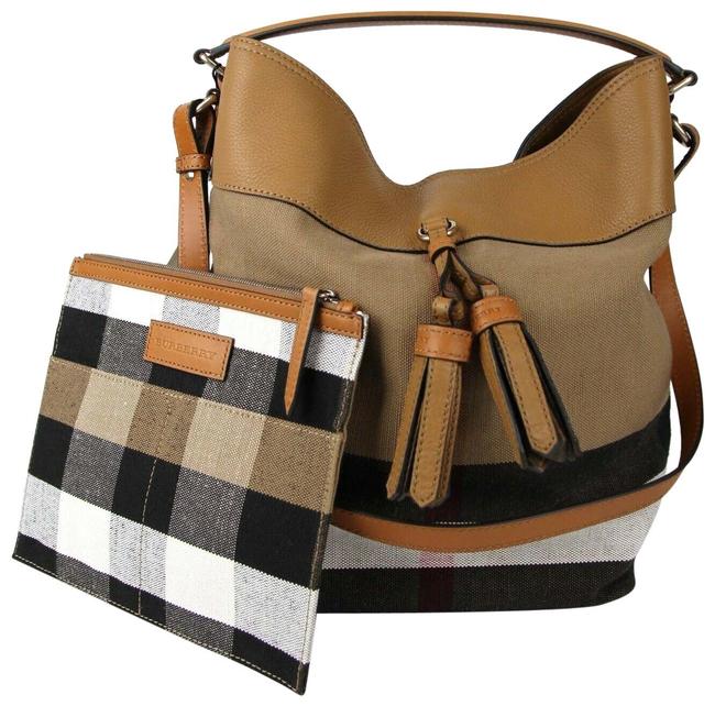 Burberry W Check Medium Ashby Tassel WPouch 39829371 Brown Canvas Hobo Bag