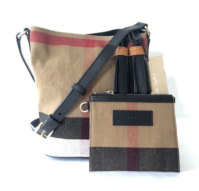 Burberry Check Mini Ashby Tassel Black CanvasLeather Cross Body Bag