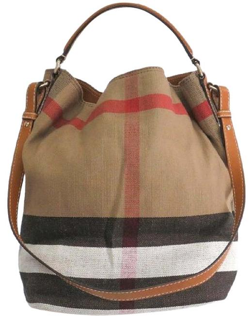 Burberry Check Saddle Brown Canvas and Leather Hobo Bag