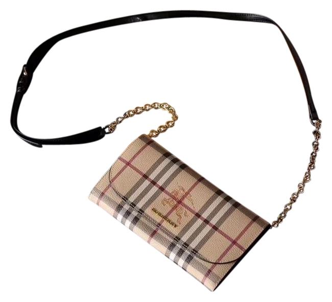 Burberry Check Woc Brown Leather Cross Body Bag