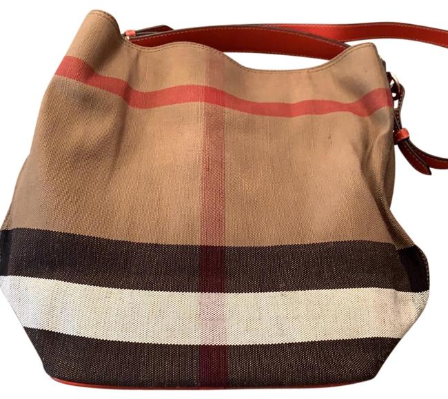 Burberry CheckRed Canvas and Leather Hobo Bag