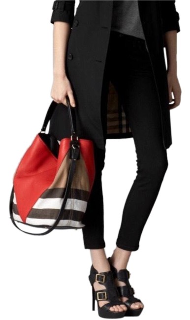 Burberry Bucket Chevron Leather and Canvas Hobo Bag