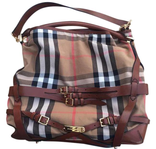 Burberry Classic Belted Check Print Almond Brown Leather Hobo Bag