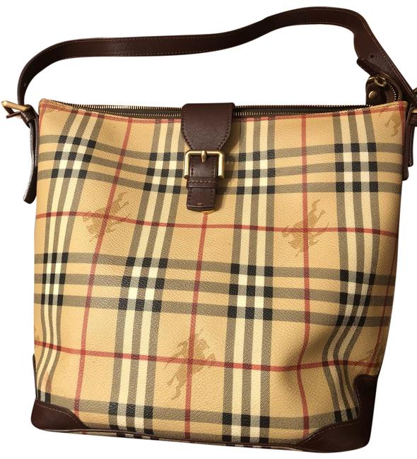 Burberry Classic Pattern Shades Of Brown Leather Hobo Bag