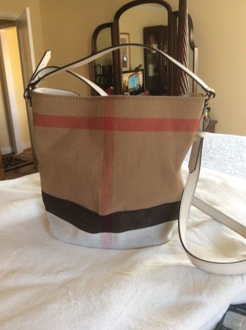 Burberry Classic PlaidOff White CanvasLeather Cross Body Bag