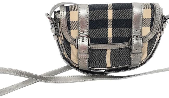 Burberry Clutch Metallic Silver Gray Canvas Cross Body Bag