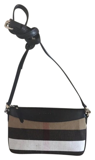 Burberry Clutch Peyton Black Leather with Check Canvas and Cross Body Bag