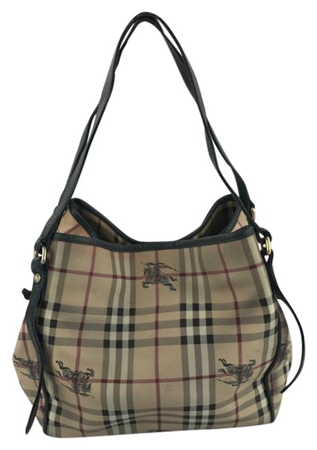 Burberry Coated and Leather Haymarket Check Canvas Hobo Bag